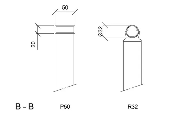 Arqdesign-P50-R32-Ritning Vision-Glas-1100-BB-Ingjutningsbygel